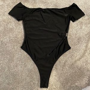 Black square neck mesh sides bodysuit